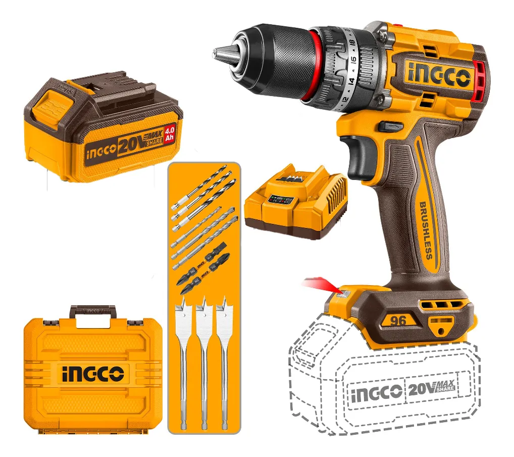 Foto de Taladro Percutor Inalámbrico 20V Brushless INGCO (Kit 2 Baterías 2.0Ah y Maletín) — CharaTools